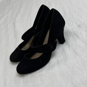 Vintage Y2K Black Faux Leather American Eagle Mary Jane Chunky Heels Size 7.5